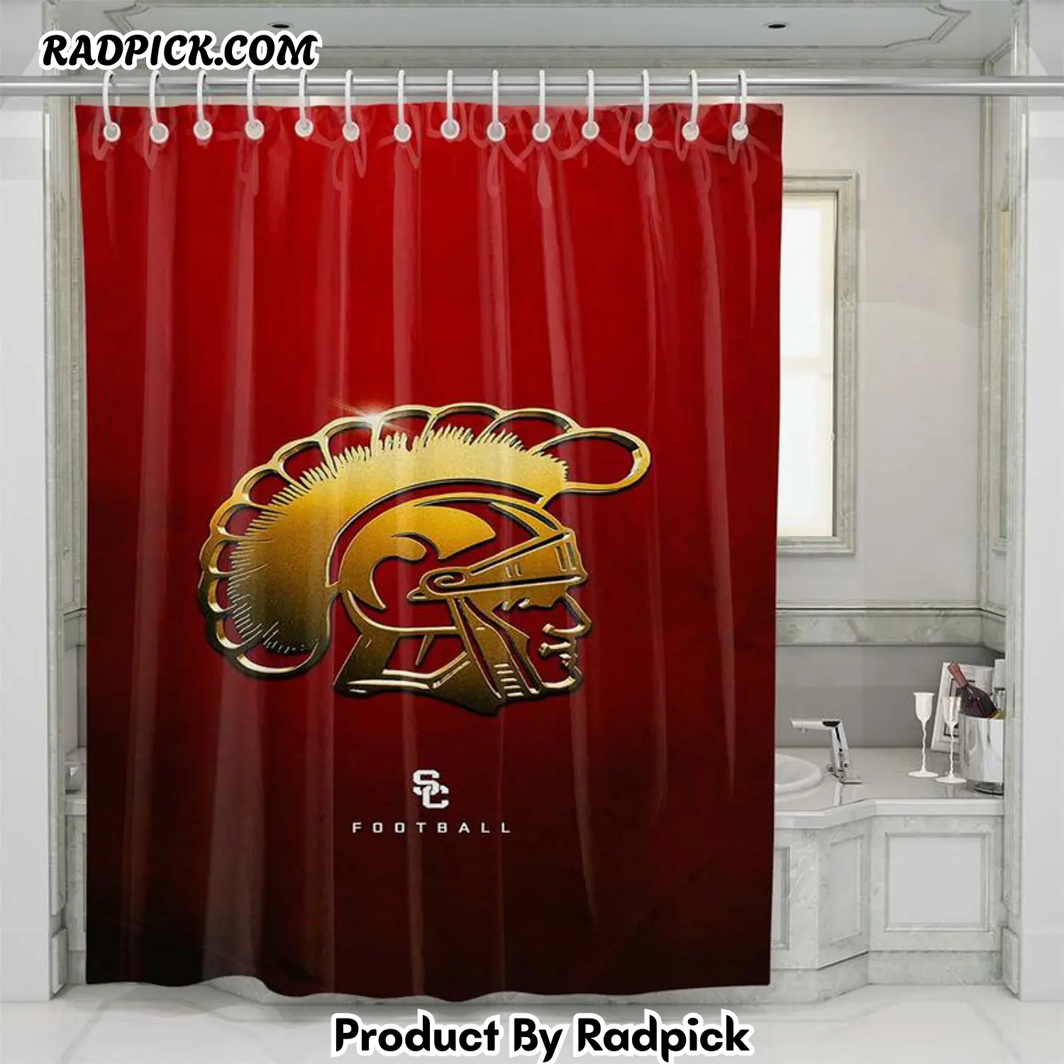 Usc trojans gold logo shower curtain set bathroom set for bathroom decor best gift for friends rp38740